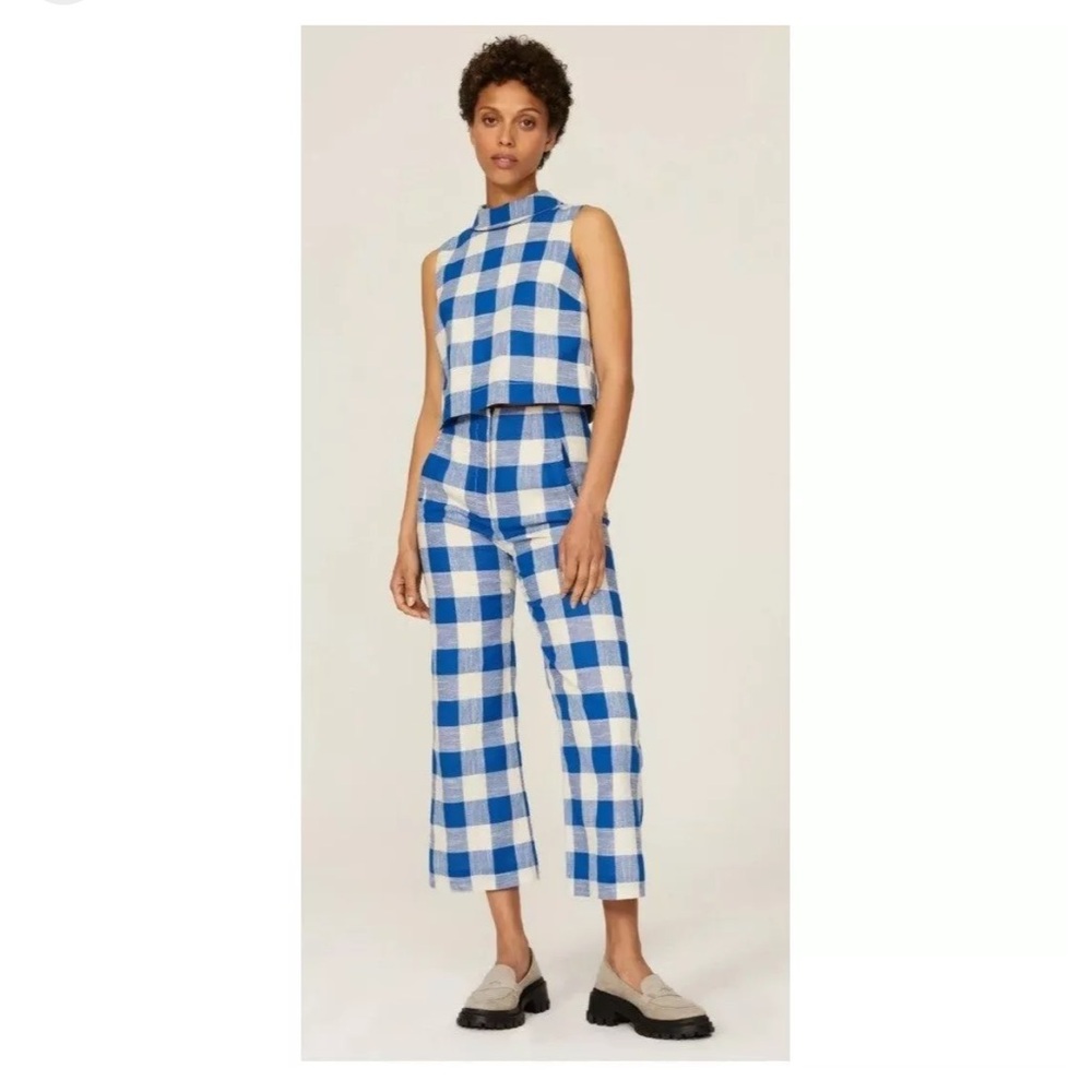 BNWT Veronica Beard Women's White Sylvana Plaid Top Size 6 Blue and White